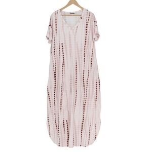 Arolina Boho Maxi Dress Womens 2XL Pink Tie Dye Stretch Short Sleeve V-Neck